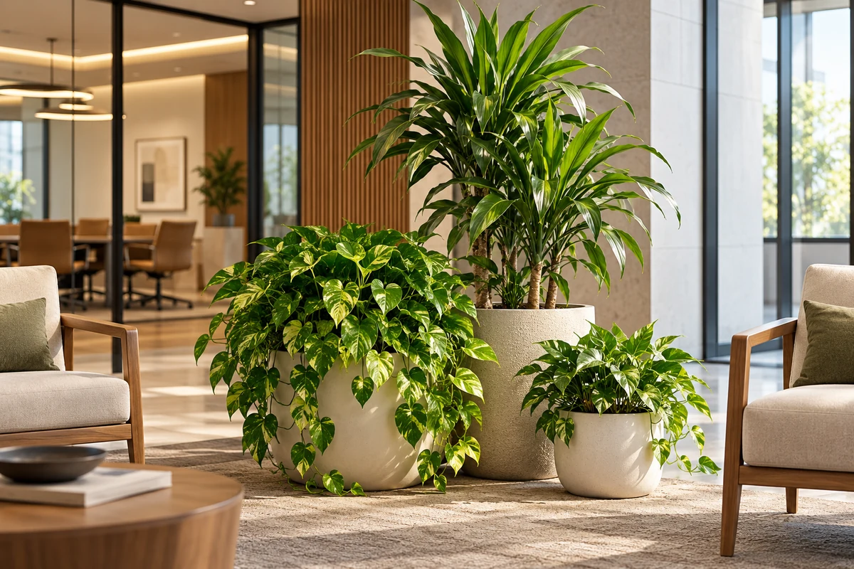 Healthy indoor plants in a professional office seating area